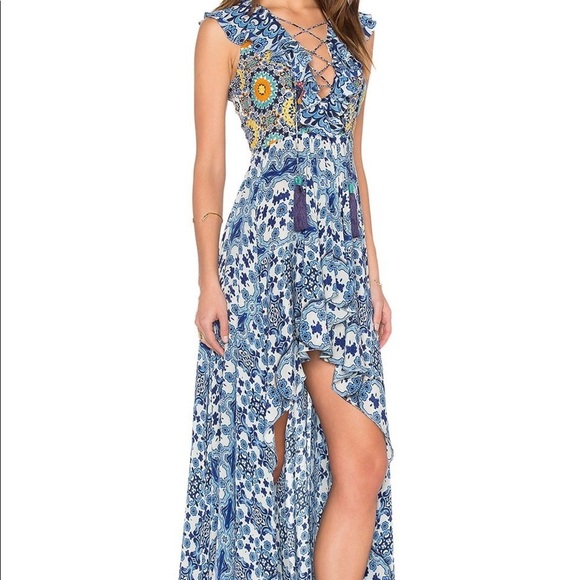 Rococo sand silk Crepe Maxi Dress in Tile Blue - Picture 5 of 13